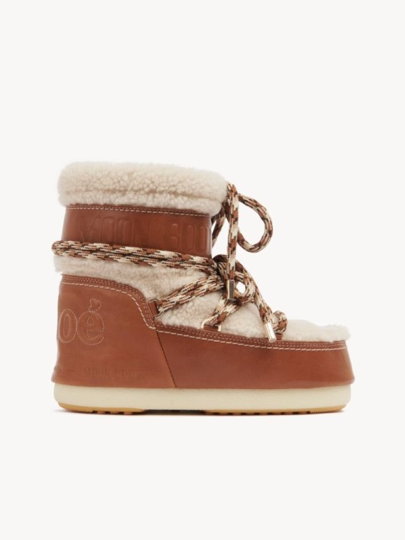 MOON BOOT Chloé Cream Shearling Schneestiefel Damen Braun | Schweiz MLR-296154